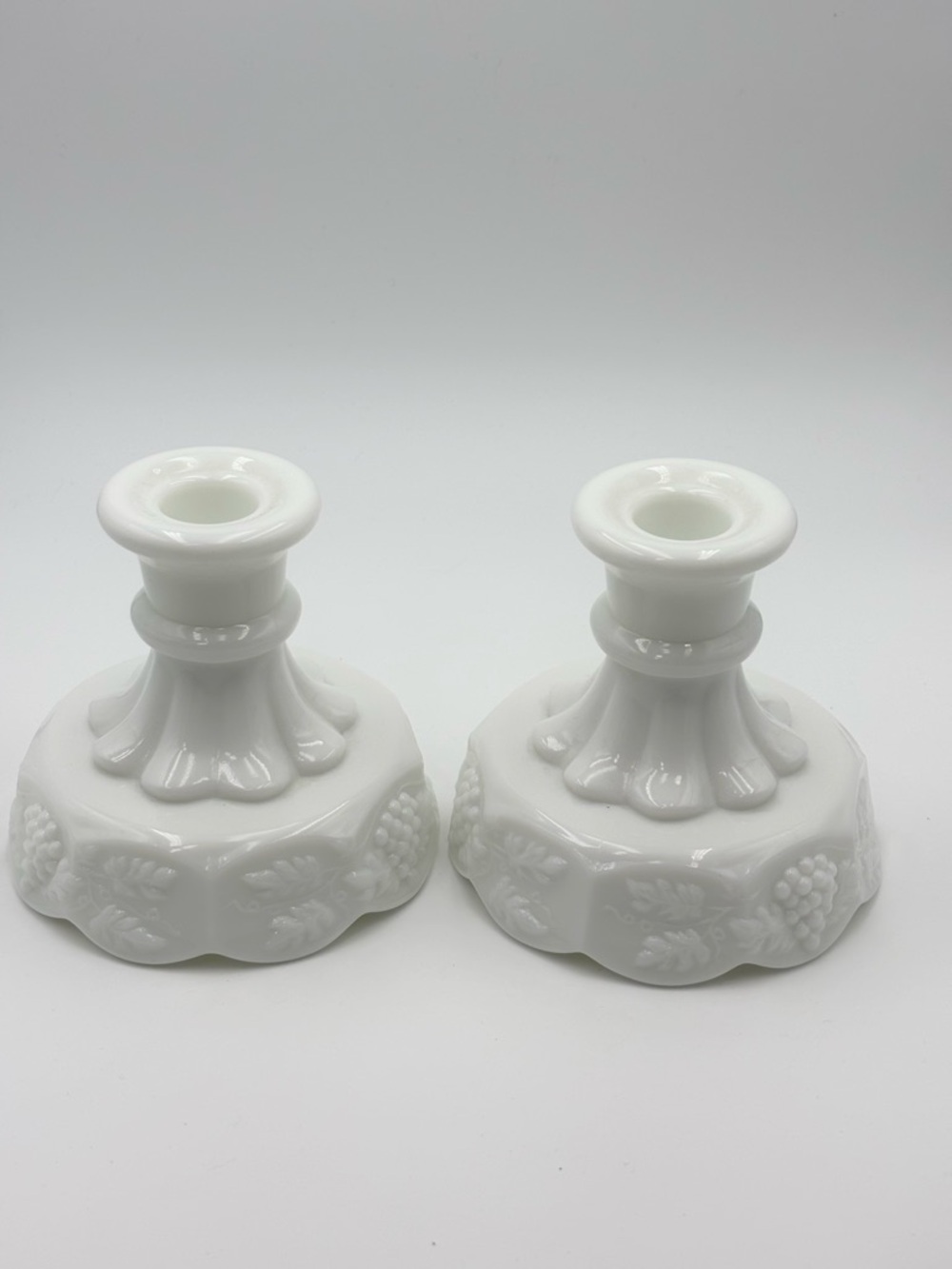 White Decorative Milk Glass Candlestick Pair